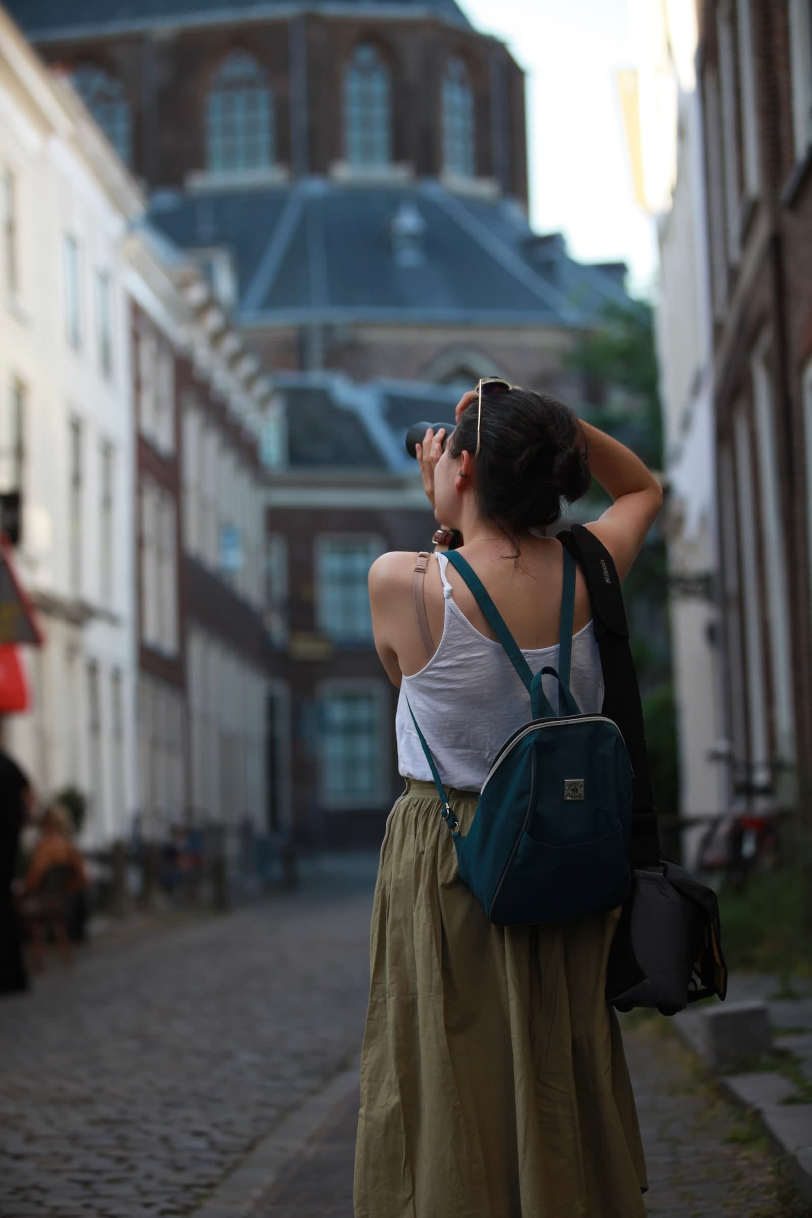 Photographer composing from the street in Leiden
