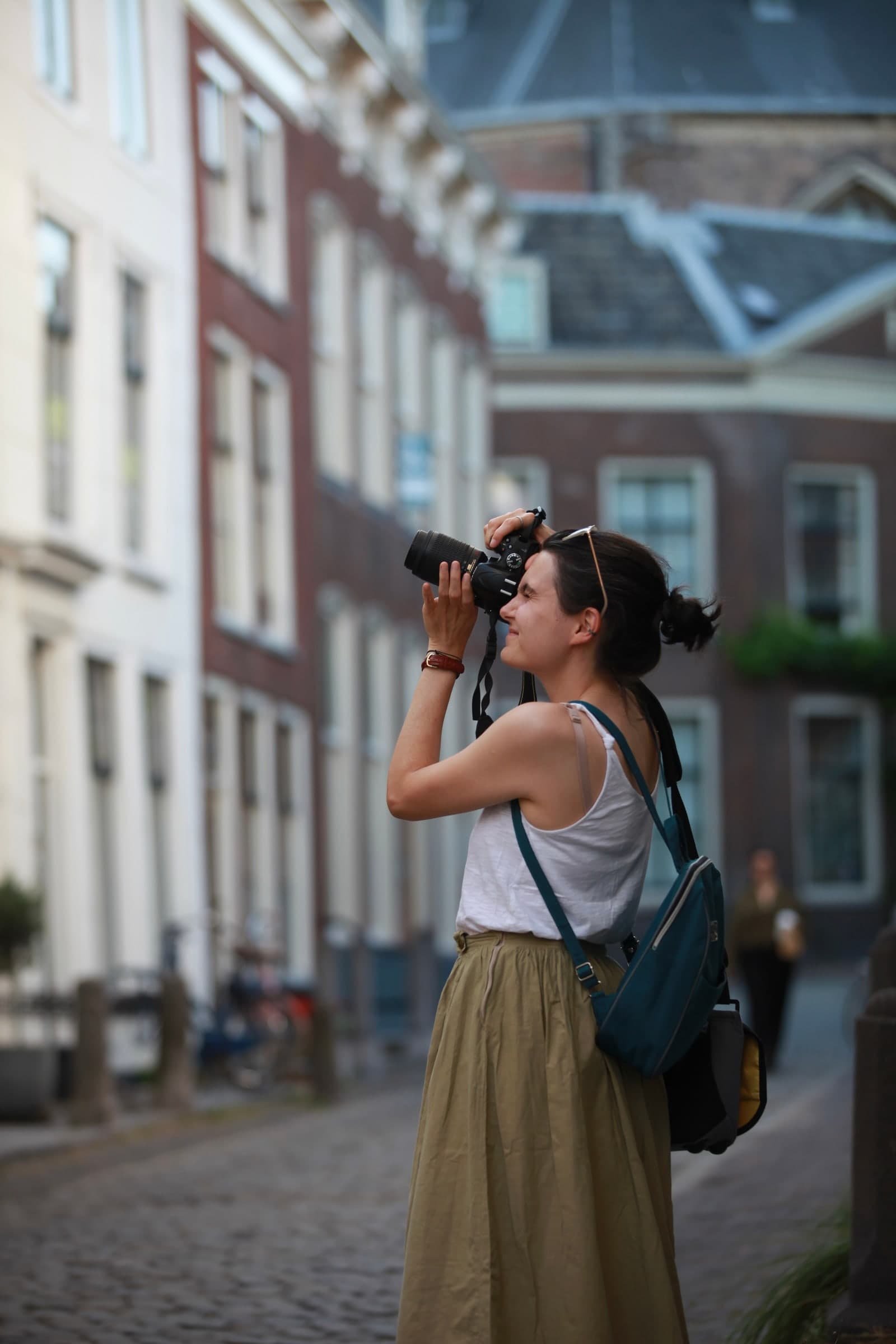 Photographer portrait in a narrow street in Leiden