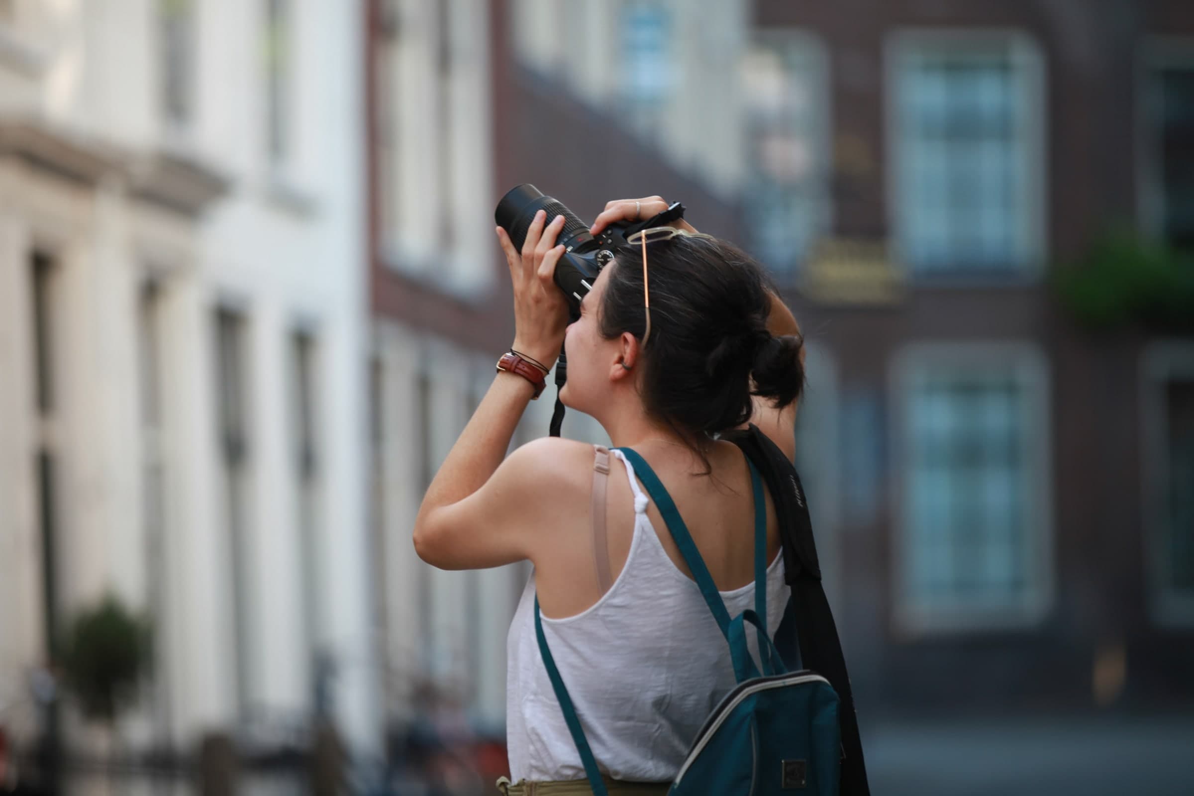 Photographer at work in Leiden in Leiden
