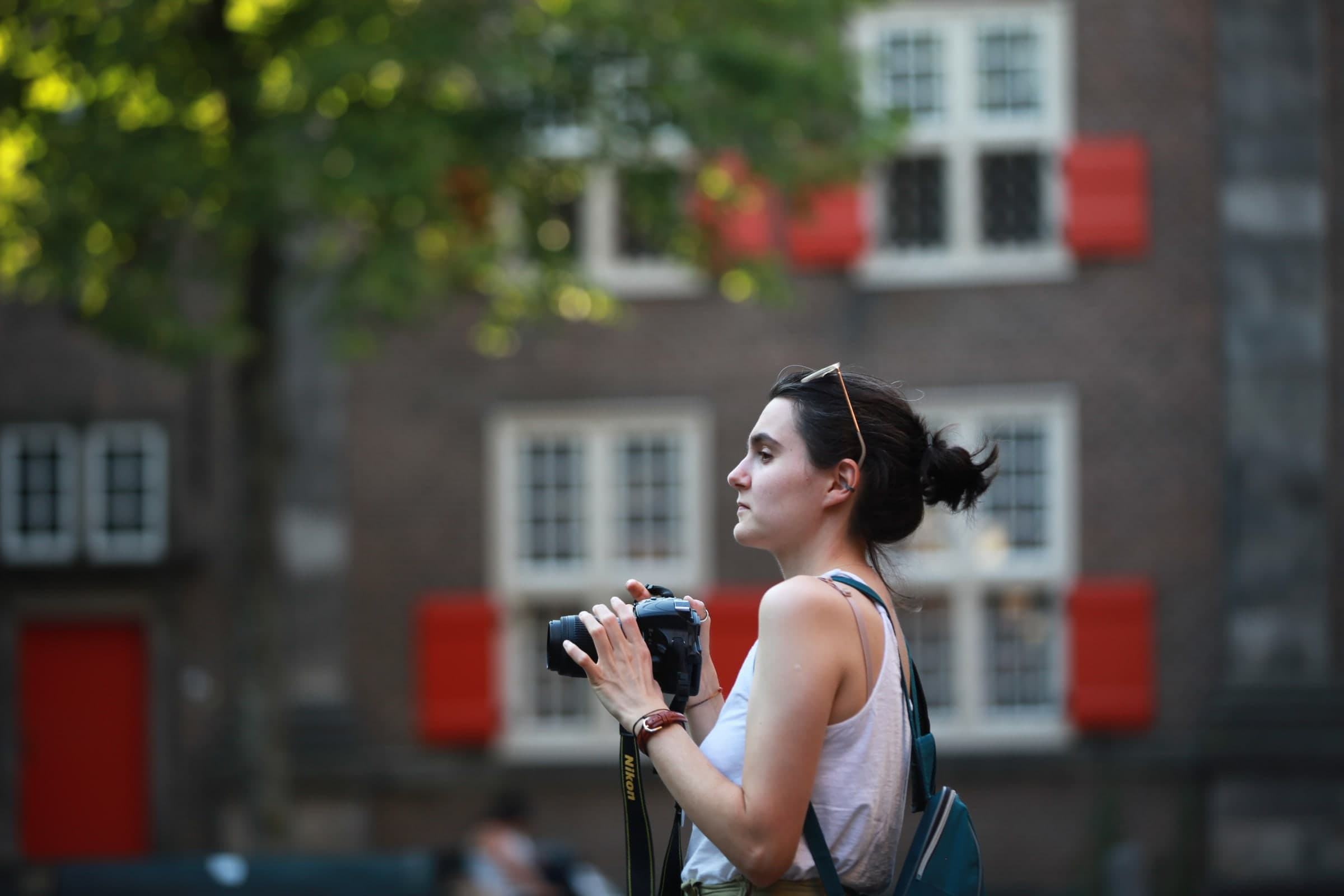Photographer pausing between shots in Leiden