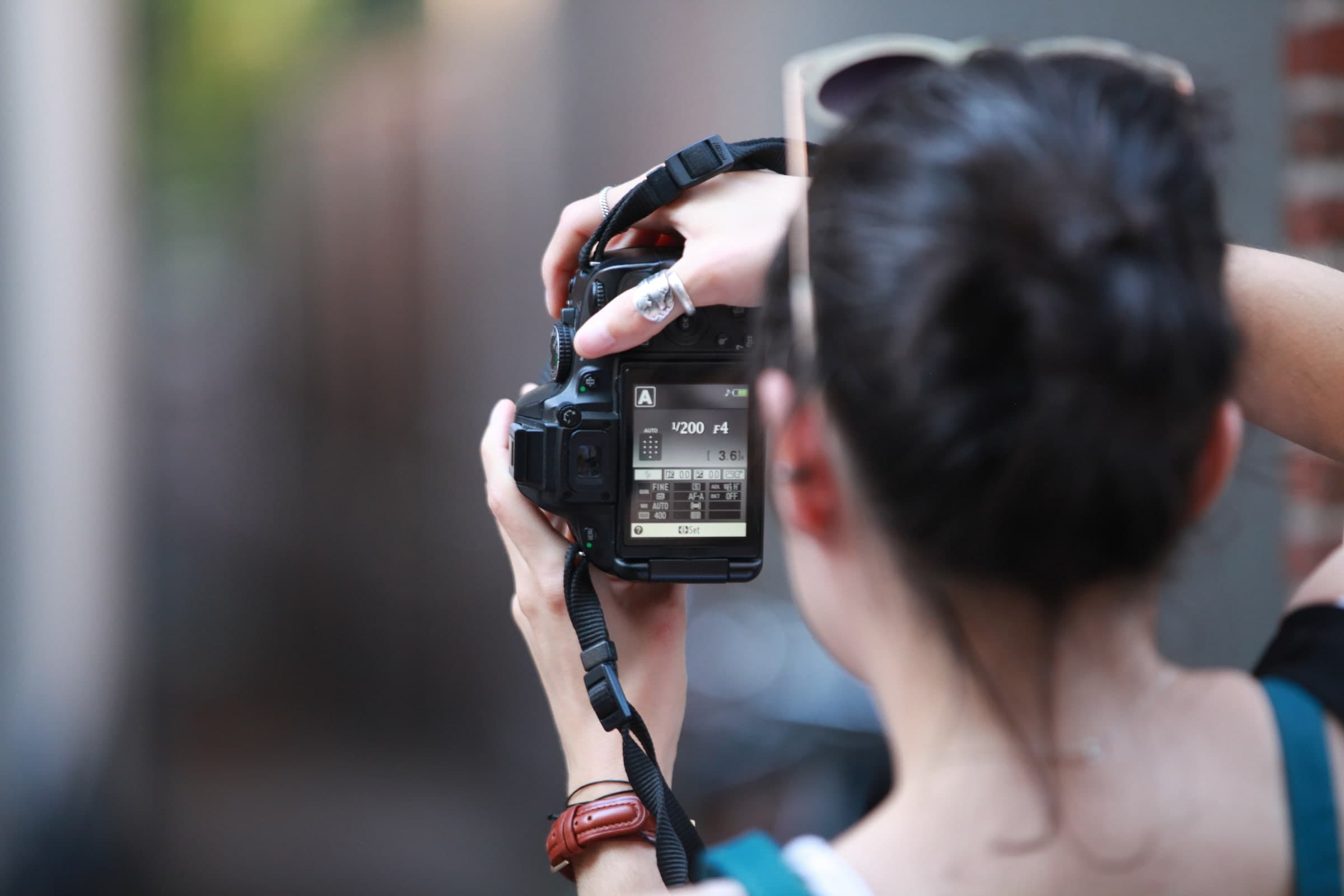 Reviewing a photograph on the camera screen in Leiden
