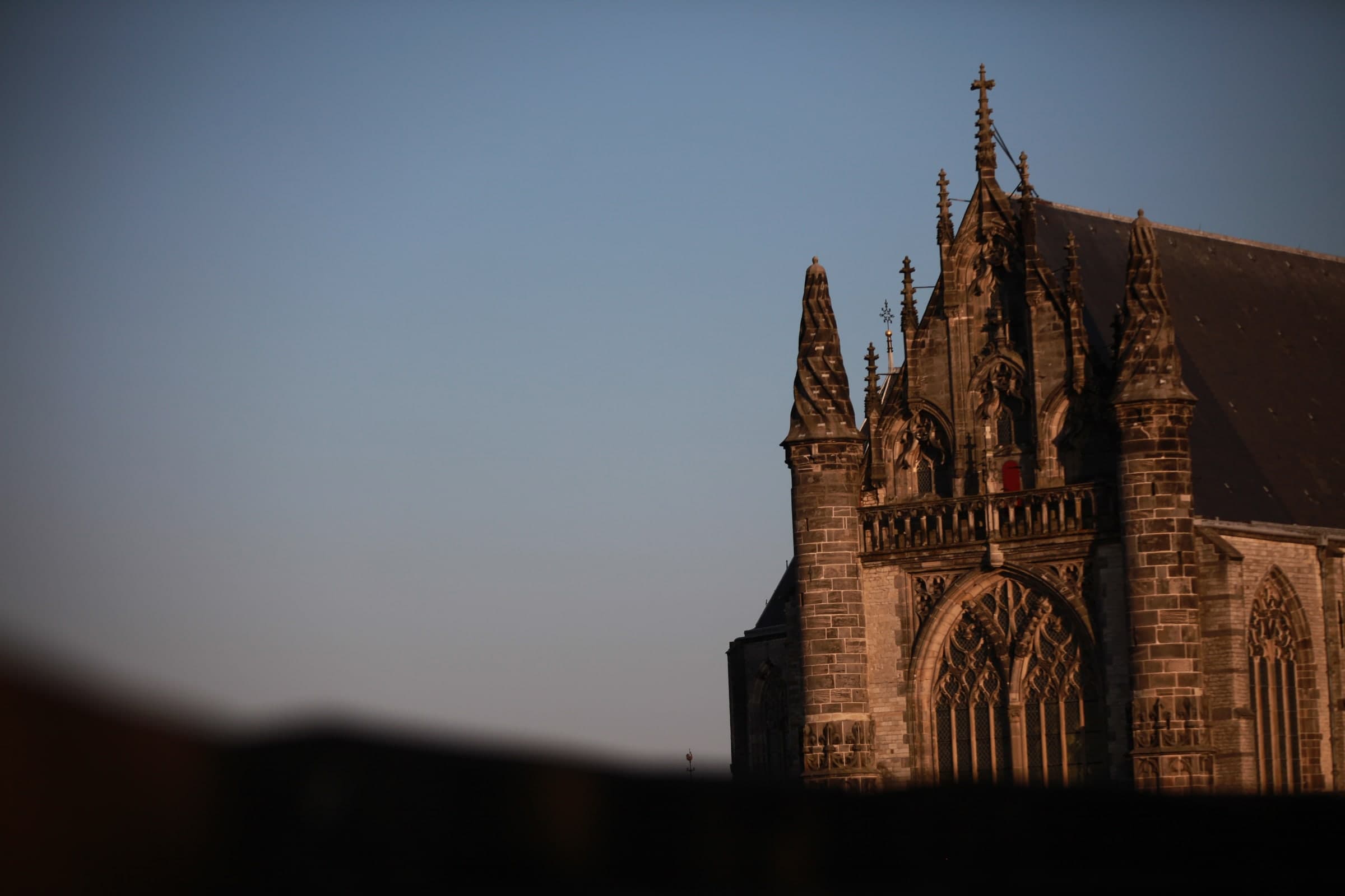 Gothic church in evening light in Leiden