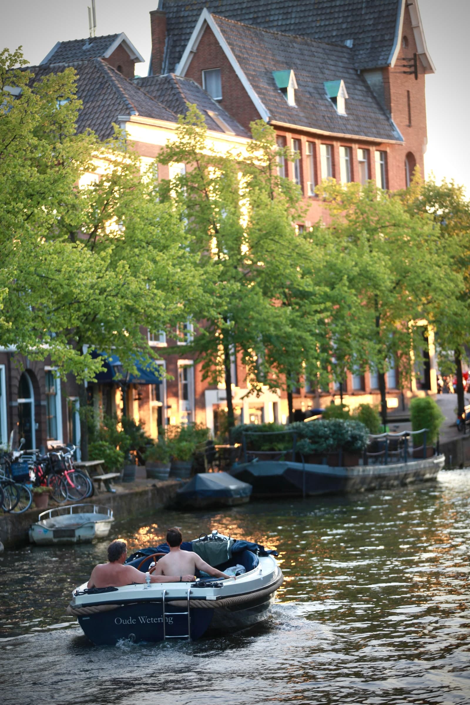 Tree-lined canal square in Leiden
