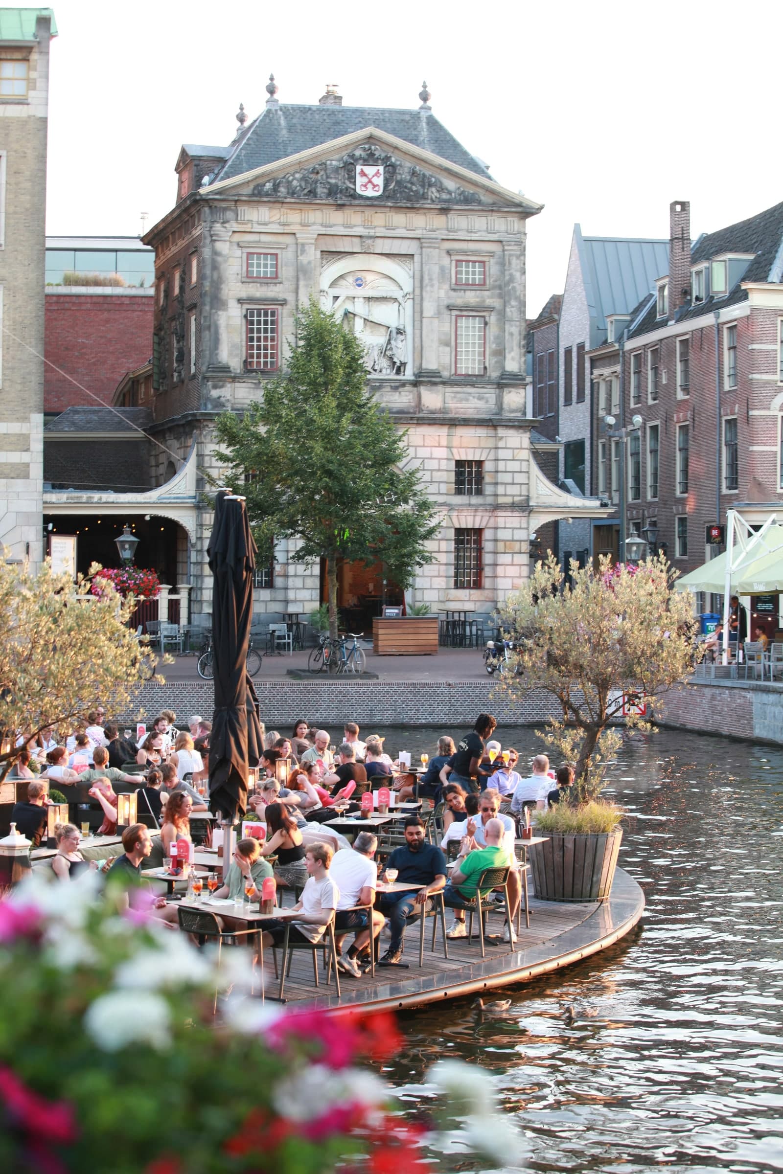 Summer crowd in a Leiden square in Leiden
