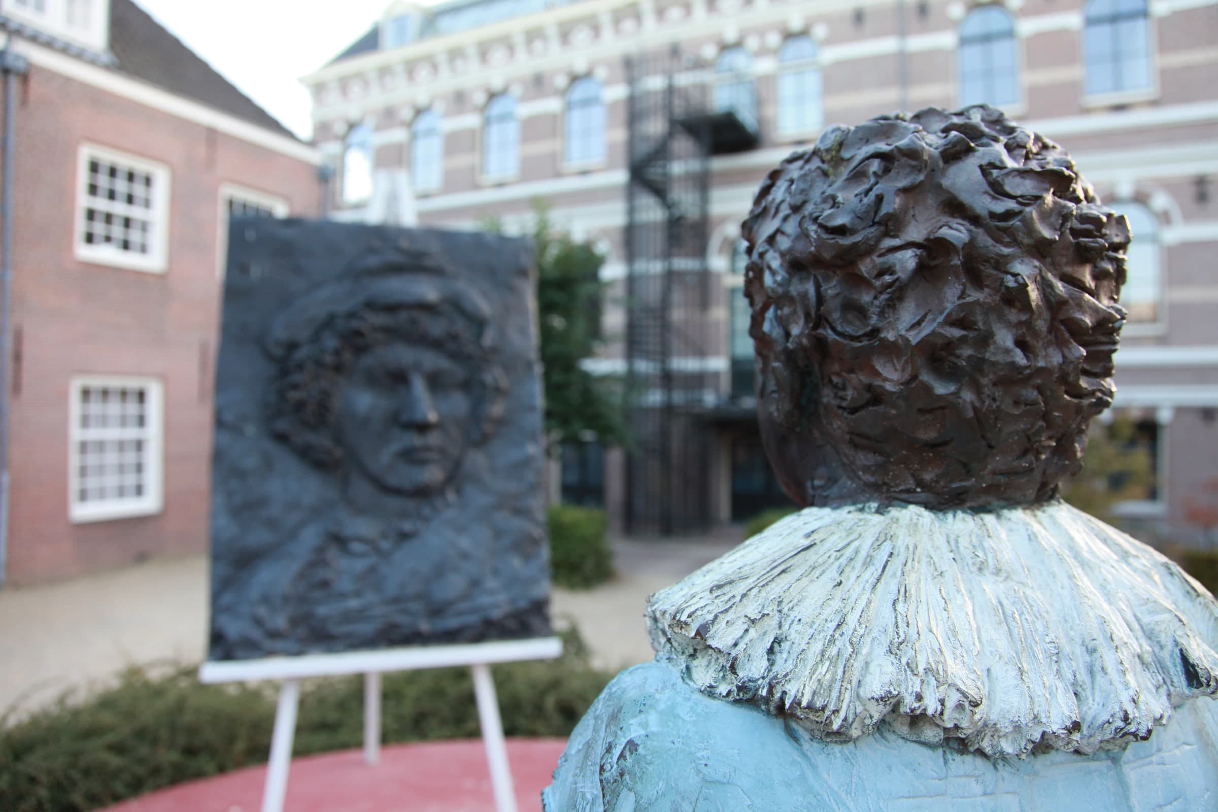Portrait sculptures in the university courtyard in Leiden