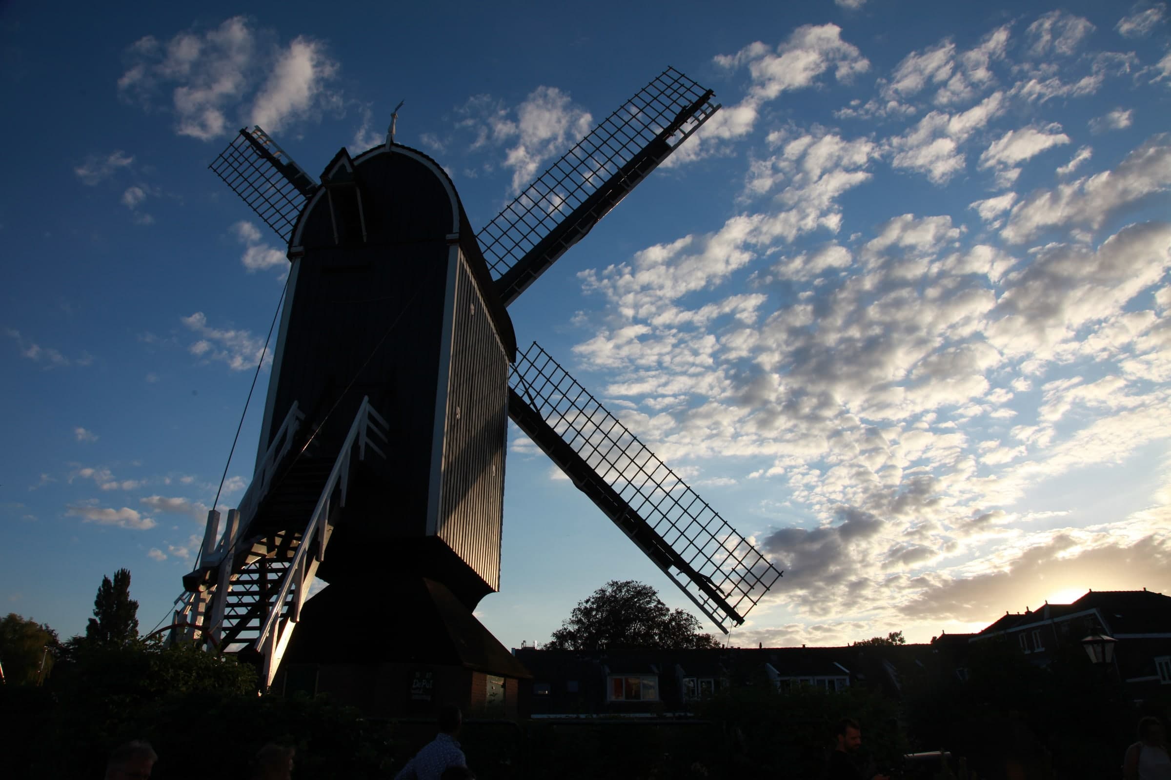 Molen De Put silhouette at blue hour in Leiden