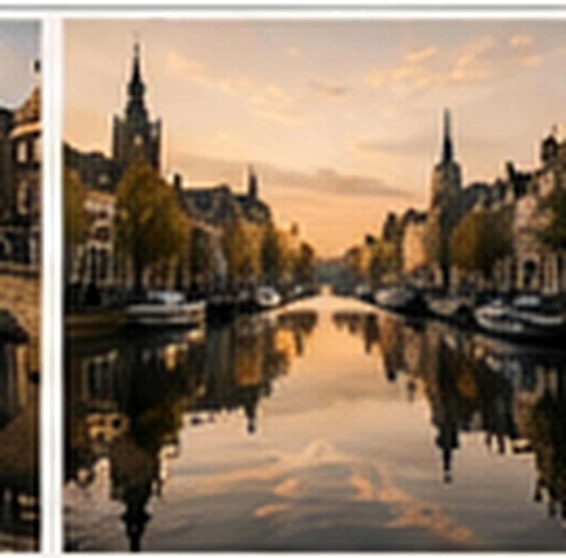 Golden-hour canal scene in historic Leiden