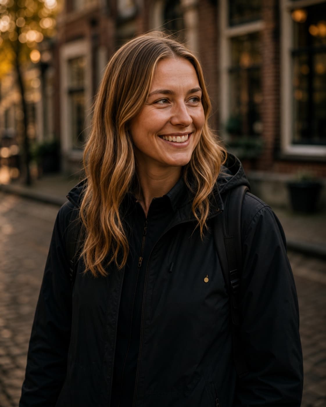 Sofia, a Not Just Cheese photography-led guide, holding a camera in Leiden